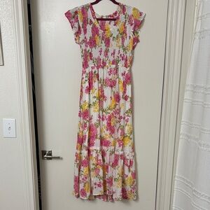 Vibrant Floral Ruffle Sleeve Maxi Dress